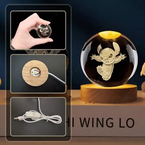 Bola de Cristal 3D de Stitch – Luz LED Ambiental, Adorno Decorativo para Dormitorio, Escritorio o Fiesta, Regalo Original para Fans de Lilo & Stitch y Coleccionistas