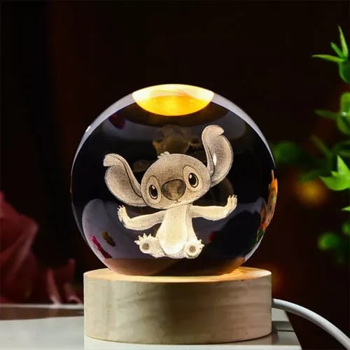 Bola de Cristal 3D de Stitch – Luz LED Ambiental, Adorno Decorativo para Dormitorio, Escritorio o Fiesta, Regalo Original para Fans de Lilo & Stitch y Coleccionistas