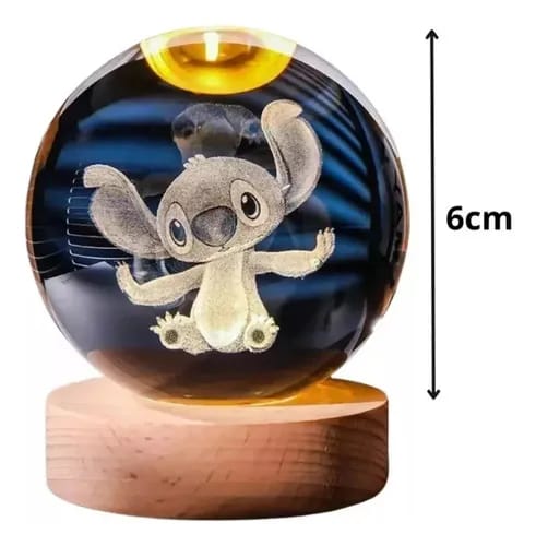 Bola de Cristal 3D de Stitch – Luz LED Ambiental, Adorno Decorativo para Dormitorio, Escritorio o Fiesta, Regalo Original para Fans de Lilo & Stitch y Coleccionistas